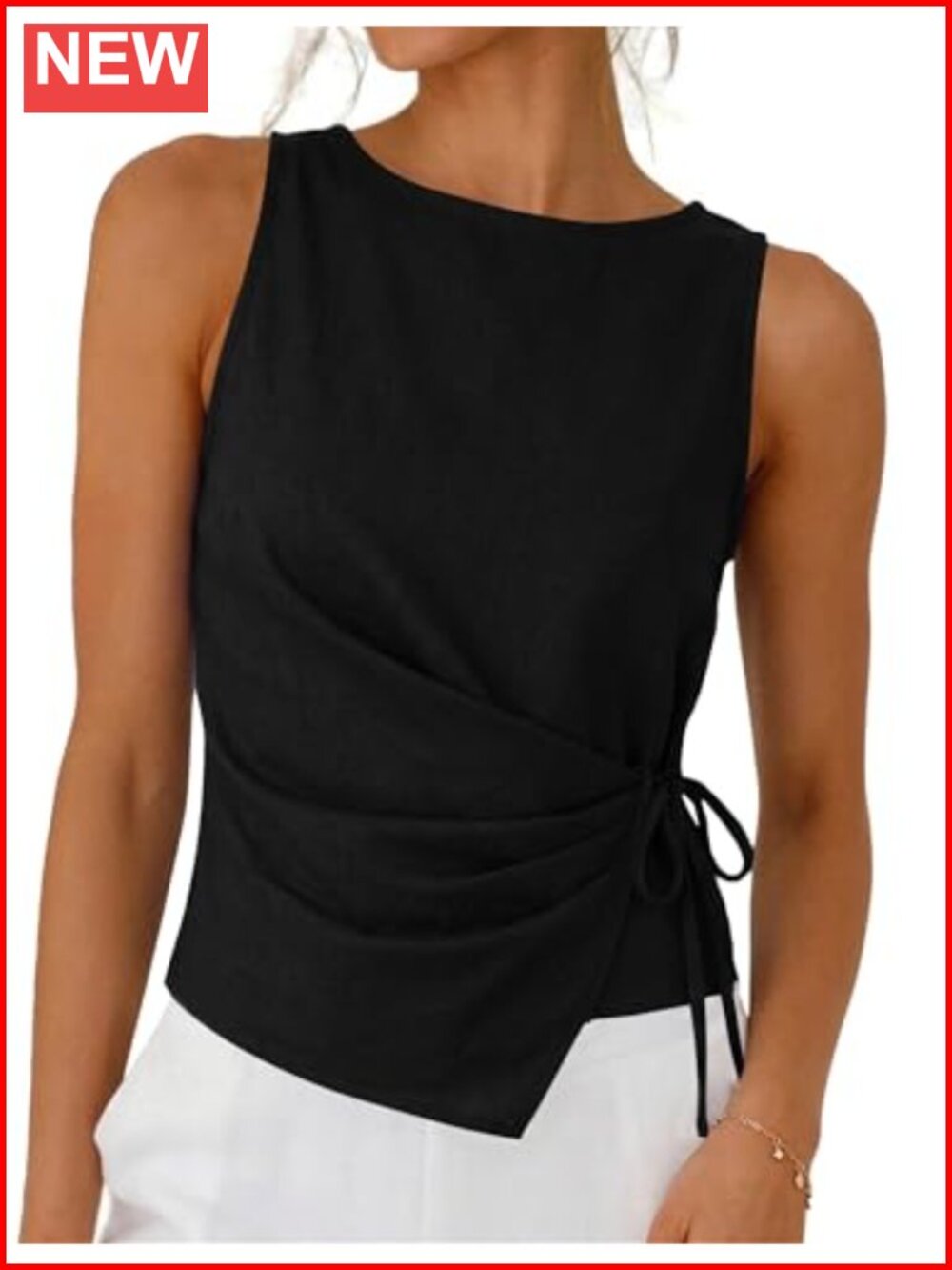 Linen Cotton Tie Front Wrap Sleeveless Crop Tank Top